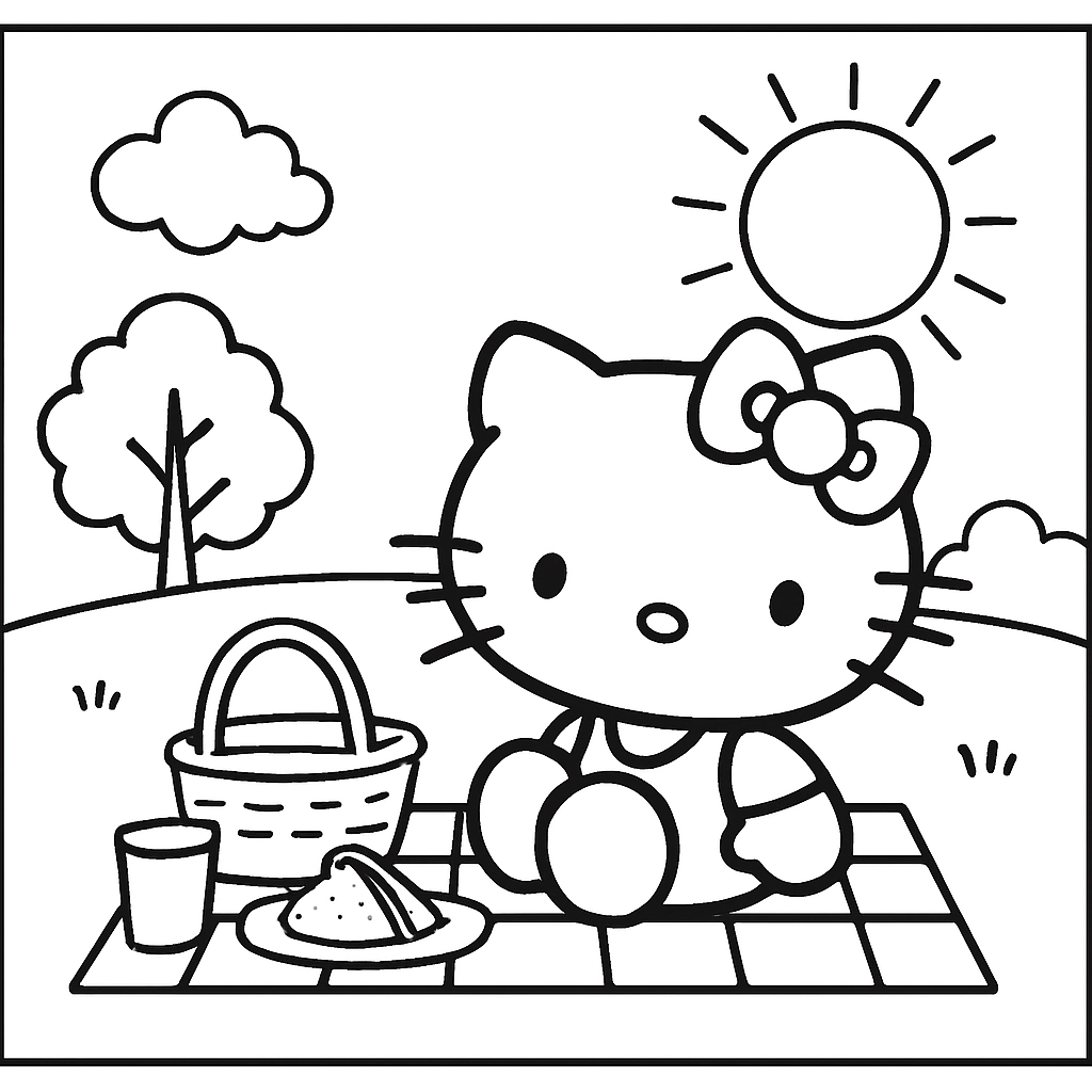 Hello Kitty having a picnic in a sunny park